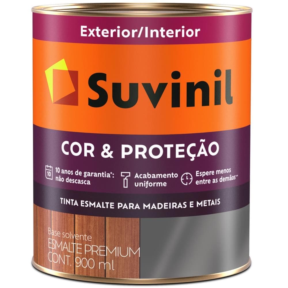 Tinta Esmalte Sintético Cor e Proteção Brilhante Para Madeira e Metal 900ml Cinza Médio - 53381903 - SUVINIL