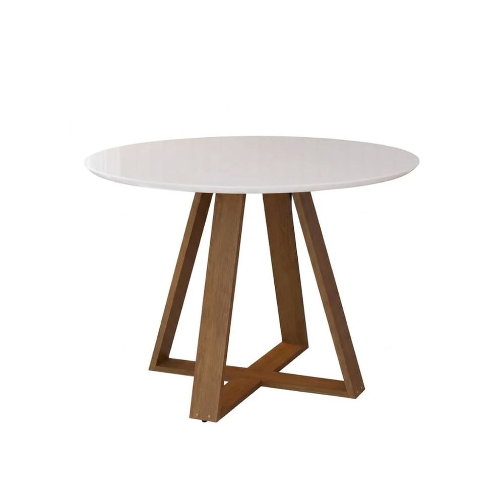 Mesa De Jantar Redonda Branca Moderna Livia 110cm Pés Madeira