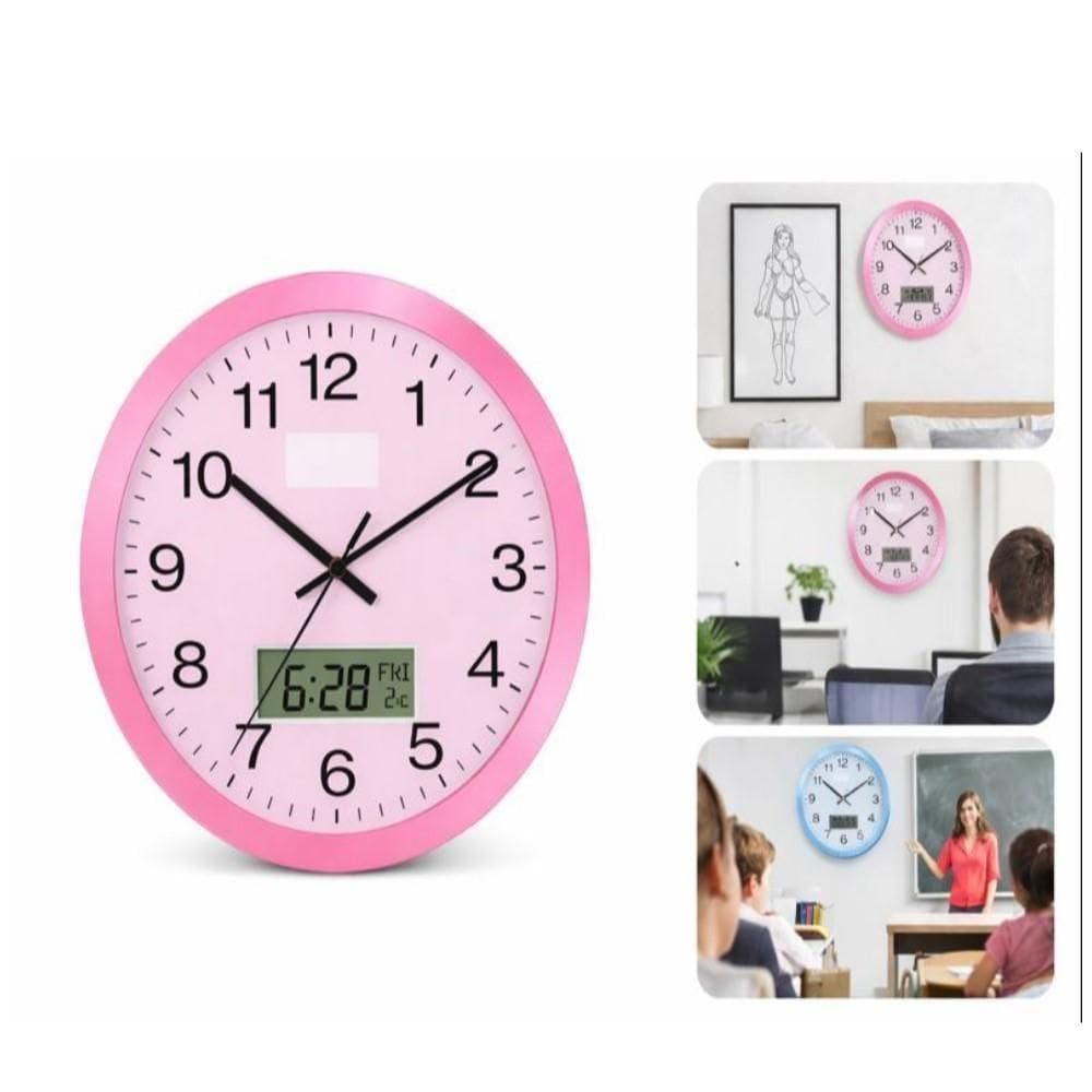 Relogio Rosa Analogico Parede Calendario Termometro Digital Despertador Escritorio Sala Luxo