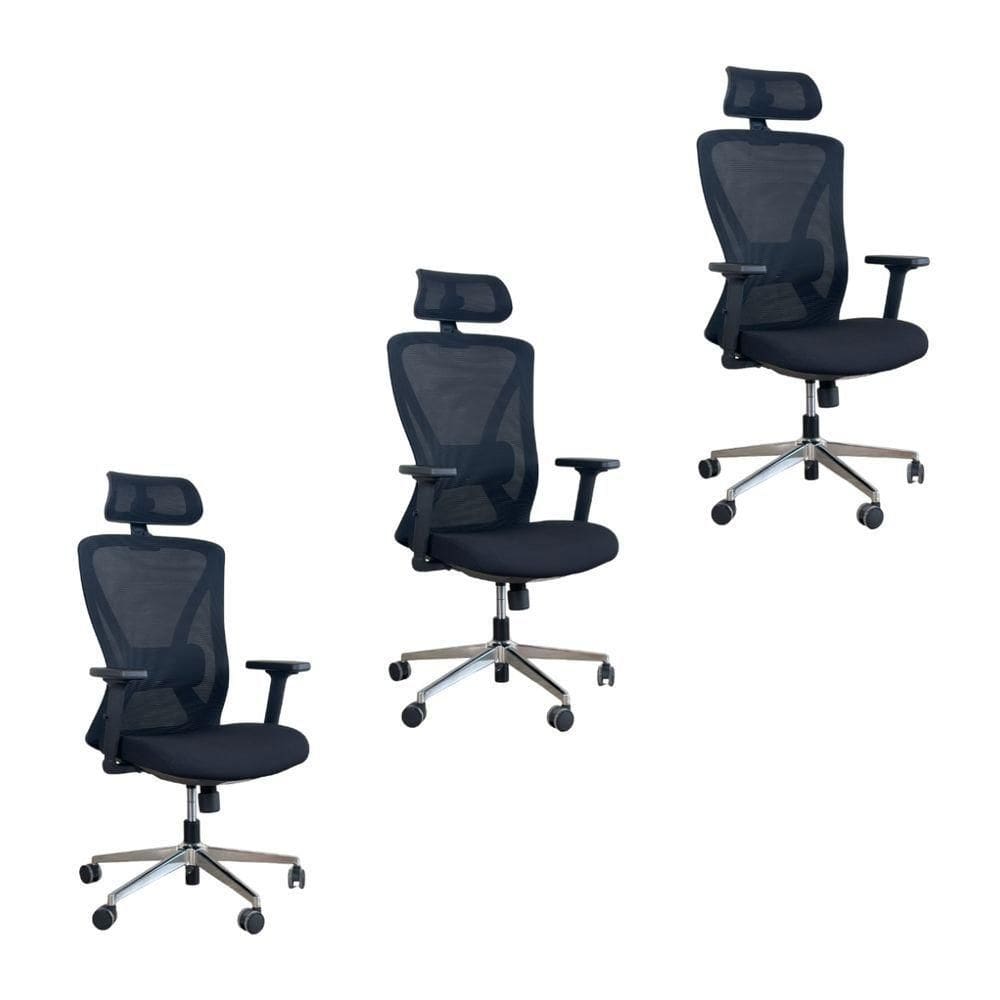 Kit 3 Cadeiras De Escritório Diretor Ergonômica Oficial Corporativa Work Com Apoio
