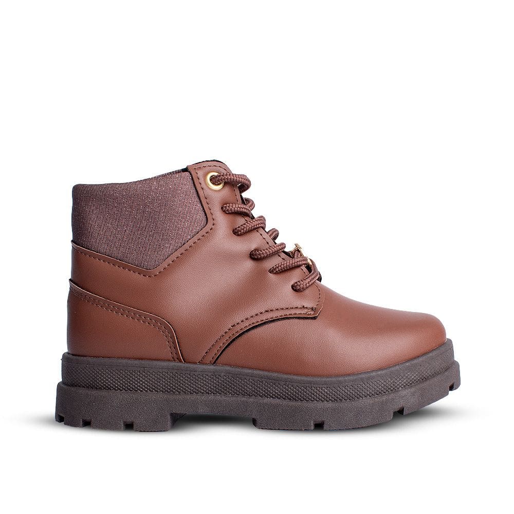 Bota Coturno Infantil Menina Kidy Style Camel Delicada Com Cadarço