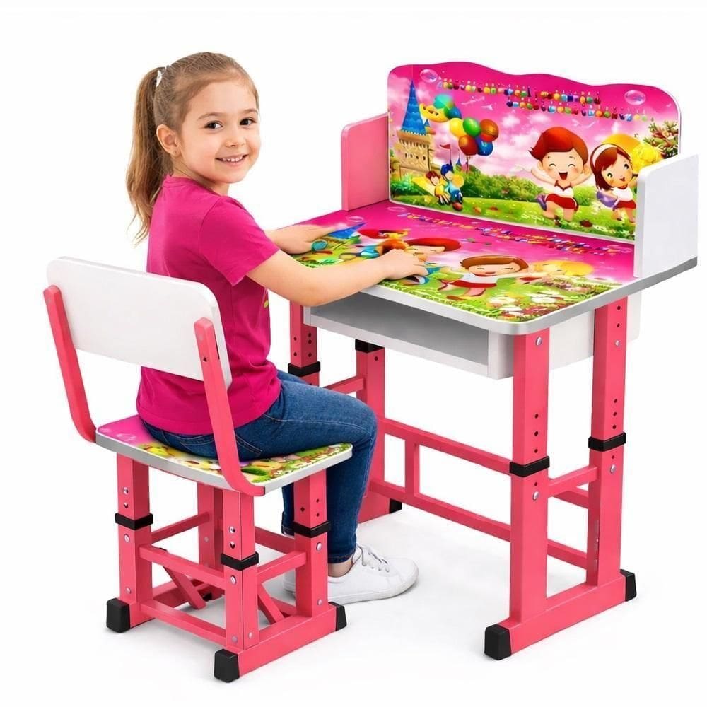 Mesa Infantil Ajustavel Mesinha Cadeira Regulavel Estudos Bancada Didatica Nicho Prateleira Organizadora Meninas Rosa