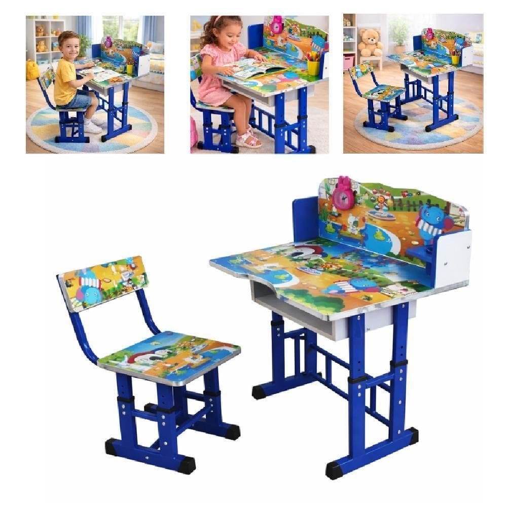 Mesa Infantil Ajustavel Mesinha Com Cadeira De Estudo Desmontavel Kit Bancada Didatica Crianças Azul Meninos