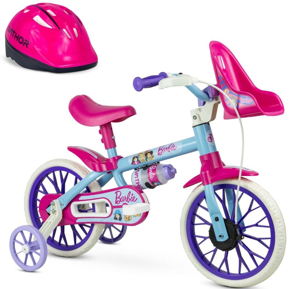 Bicicleta Infantil Menina Aro 12 Barbie Matel com Capacete