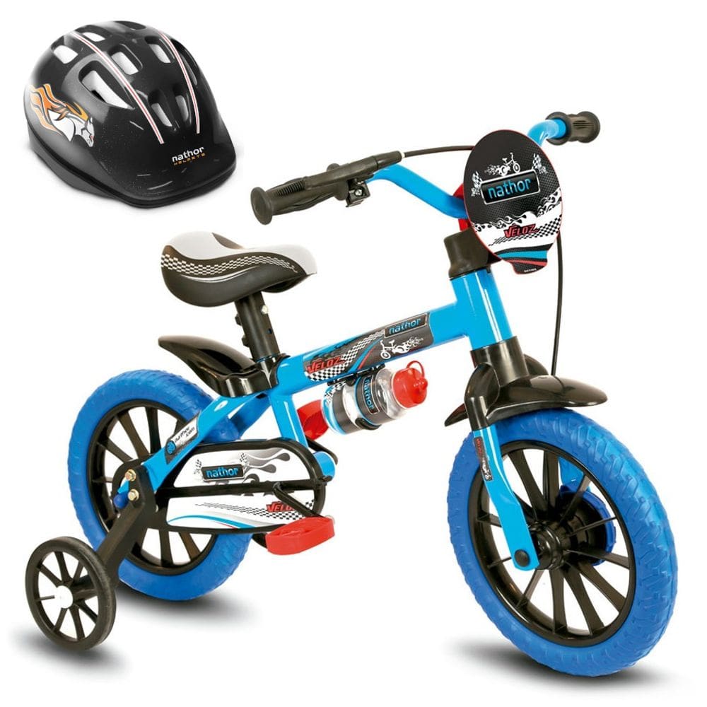 Bicicleta Menino 3 A 5 Anos Aro 12 Veloz com Capacete Preto Nathor