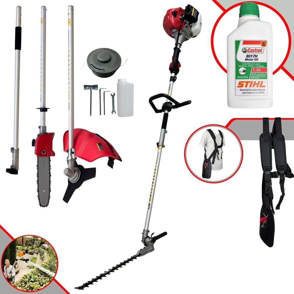 Podador Roçadeira e Esqueletadeira Toyama TBC43-MT Bipartido Com Extensor 43cc 1,8HP 9200rpm Com Alcance Aproximado de 5 Metros de Altura + ÓLEO STIHL