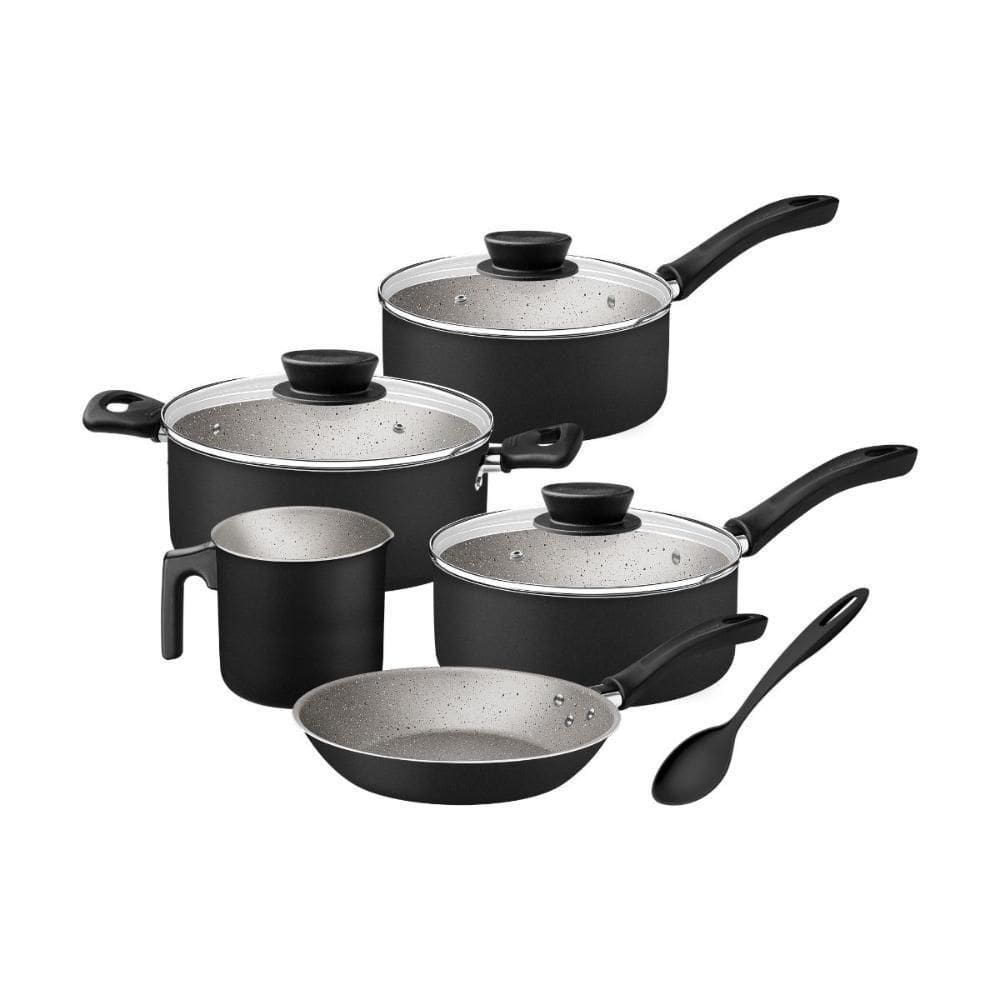 Jogo De Panelas 5 Peças Preto Linz Antiaderente E Colher Tramontina