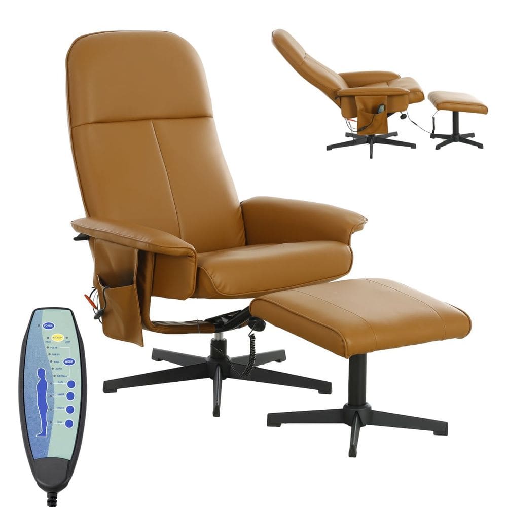 Poltrona Reclinável Massageadora Aquecimento Apoio Pés Cadeira Papai Relaxante Caramelo Importway