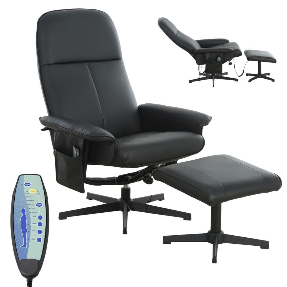 Poltrona Reclinável Massageadora Aquecimento Apoio Pés Cadeira Papai Relaxante Preta Importway Iwm02
