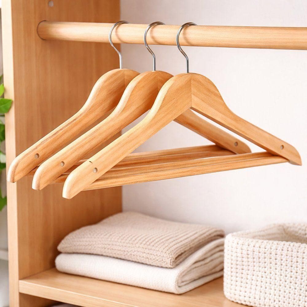 Kit 3 Unidades Cabides De Madeira Com Verniz