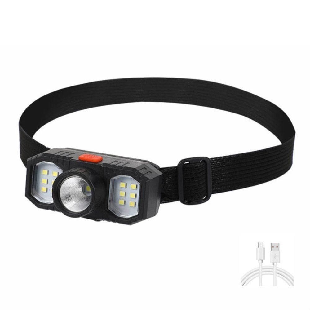 Lanterna De Cabeca Triplo Led Recarregavel Usb 3 Lampadas Farol Capacete Trilha Camping Multiuso Potente