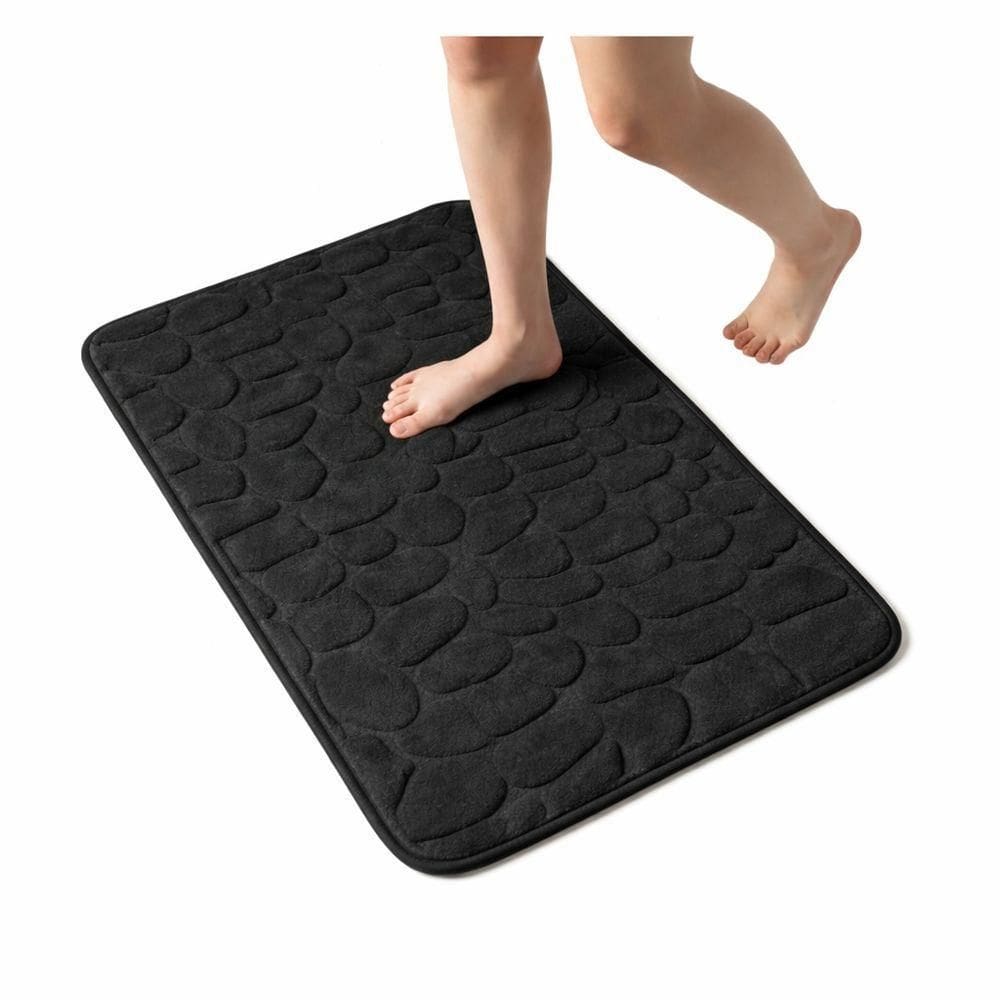 Tapete De Banheiro Em Espuma De Memória Super Macio Antiderrapante Absorvente Lavável - Preto
