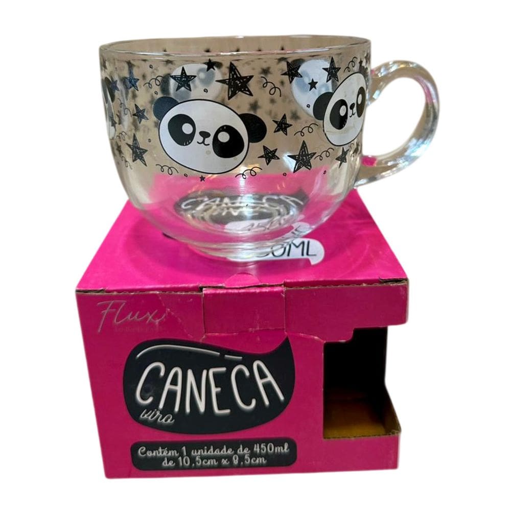 Caneca De Vidro 450ml Clink Estampa Panda Decorada