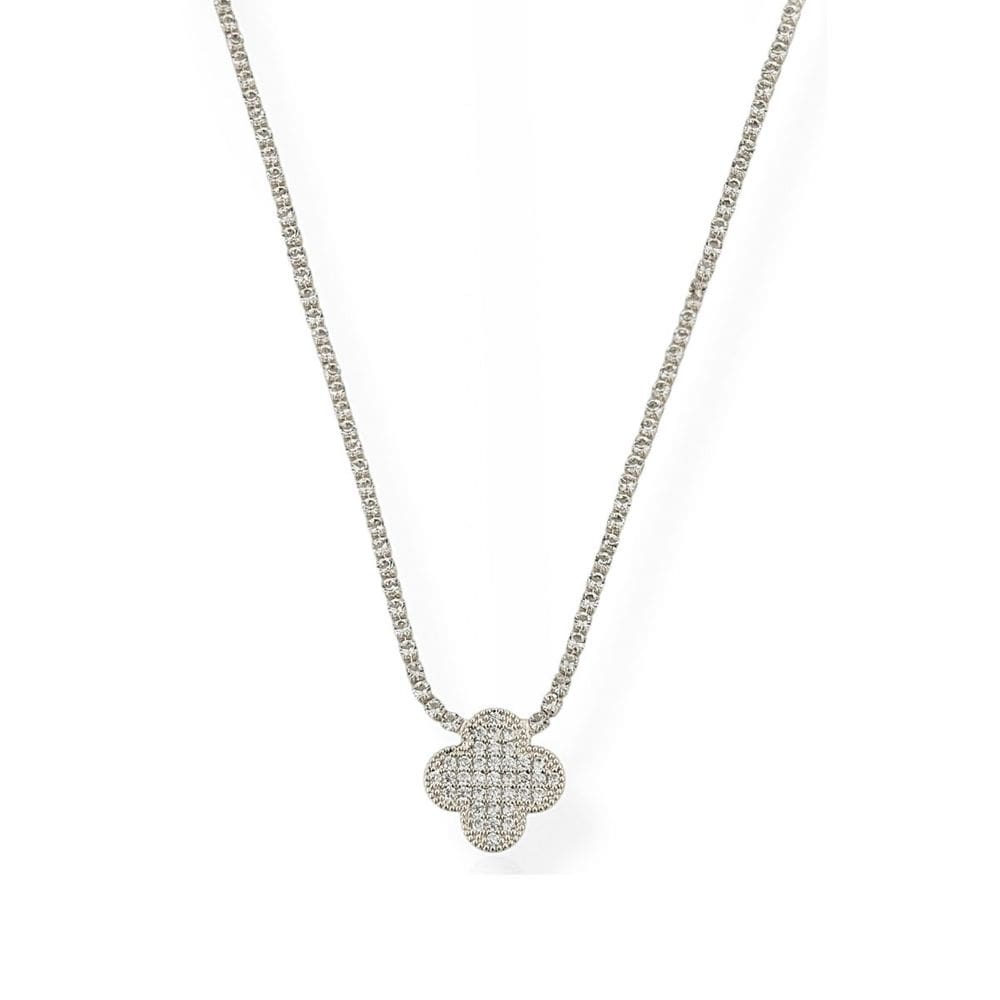 Colar Feminino Folheado Prata Cordão Cravejado Com inspiração Vg - Prata