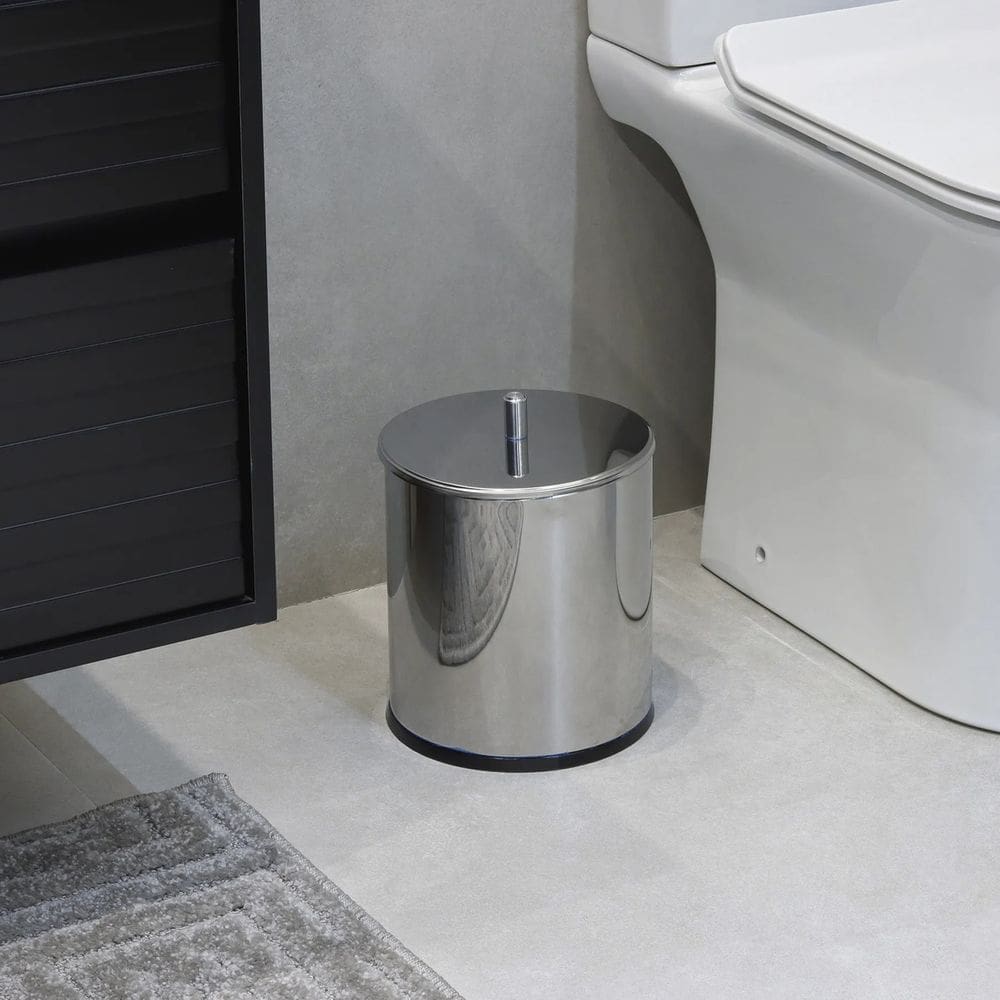 Lixeira Banheiro 5l Prata Inox 28x21x21cm Abertura Manual