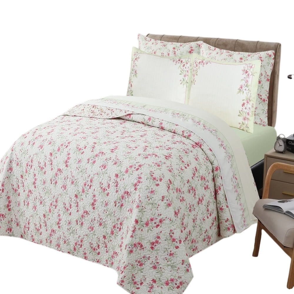 Kit Cobre leito + Jg Lençol Casal Buque 7pç 100% Poliéster - Aza_Verd