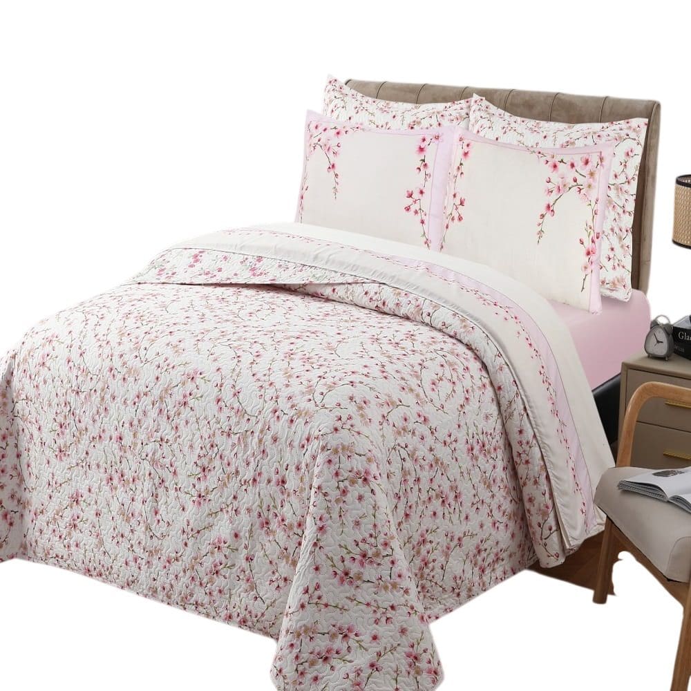 Kit Cobre leito + Jg Lençol Casal Buque 7pç 100% Poliéster - Cer_Ros