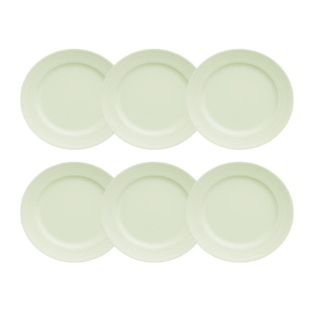Kit 06 Prato Sobremesa Chevron Verde Menta Germer Porcelanas