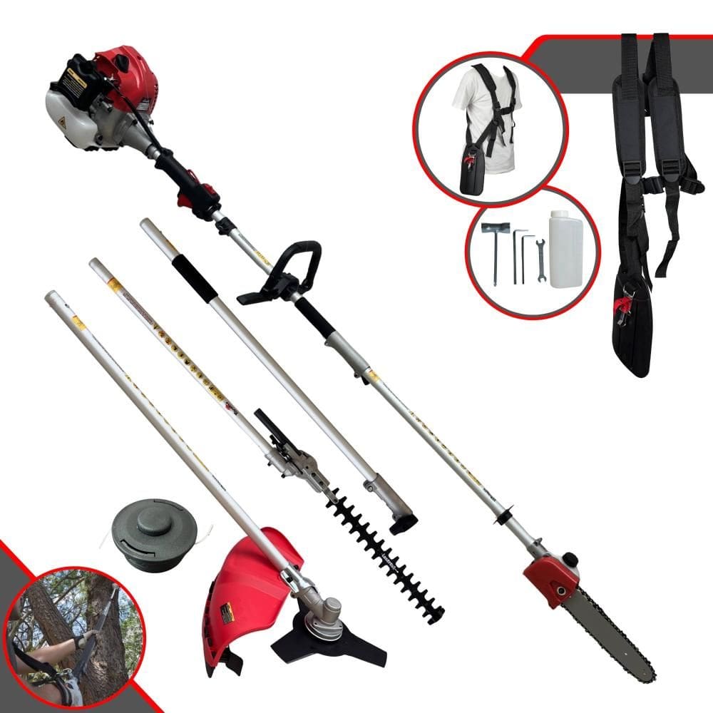 Motopoda Bipartido Toyama TBC43-MT 43cc 1,8HP Com Alcance Aproximado de 5 Metros de Altura Carretel de Nylon + Lâmina 3 Pontas + Sabre 10” + Extensor