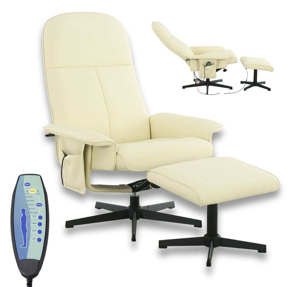 Poltrona Reclinável Massageadora Aquecimento Apoio Pés Cadeira Papai Relaxante Bege Importway Iwm02
