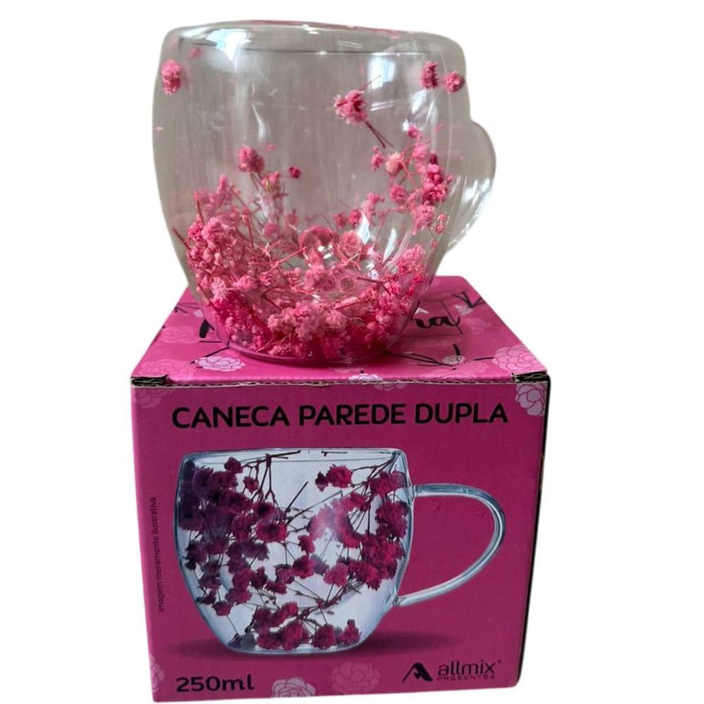 Caneca Vidro Duplo 250ml Camélia Primavera Design Elegante