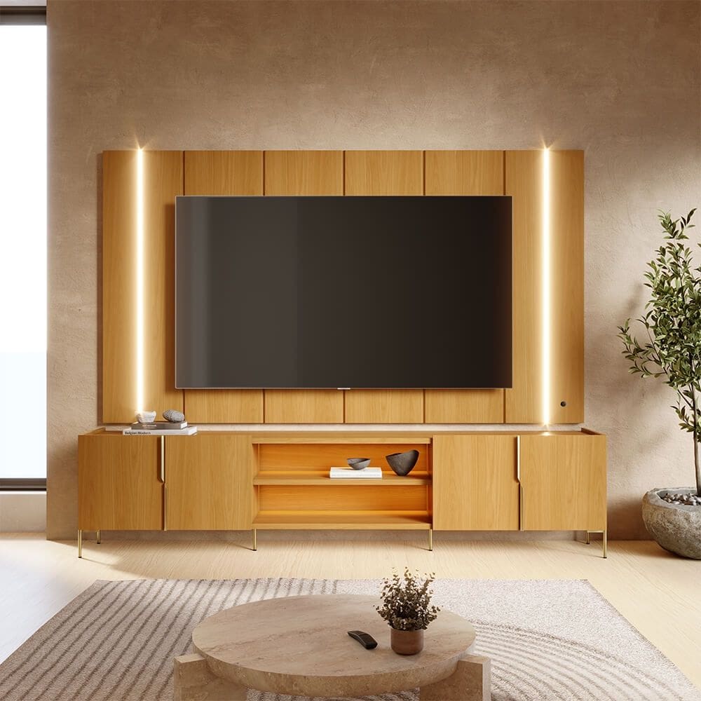 Rack Bancada com Painel Suspenso Maggiore para Tv até 75 Polegadas Naturale Colibri