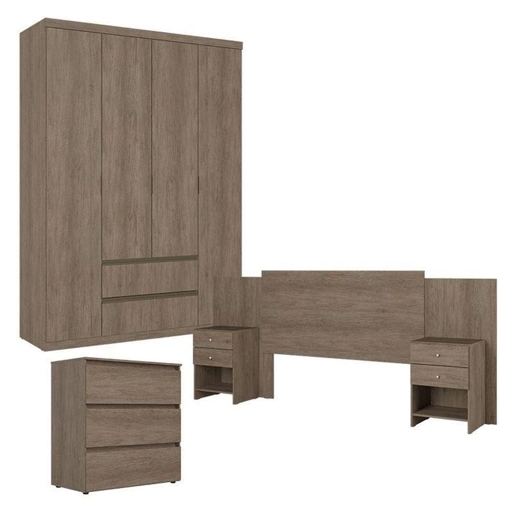 Guarda Roupa Solteiro Nobre 4 Portas ComCômoda Gaveteiro Condessa E Cabeceira Formosa Rustic Acetinado- Thb