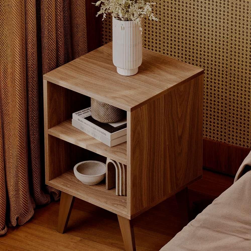 Mesa De Cabeceira Chennai Pé Plástico 30x35cm Freijó Quarto