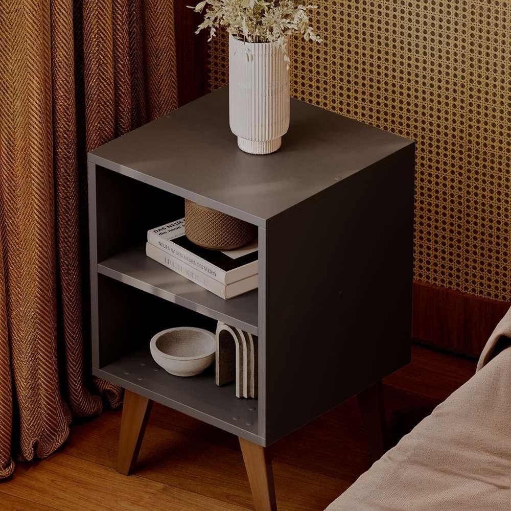 Mesa De Cabeceira Chennai Pé Plástico 30x35cm Preta Quarto