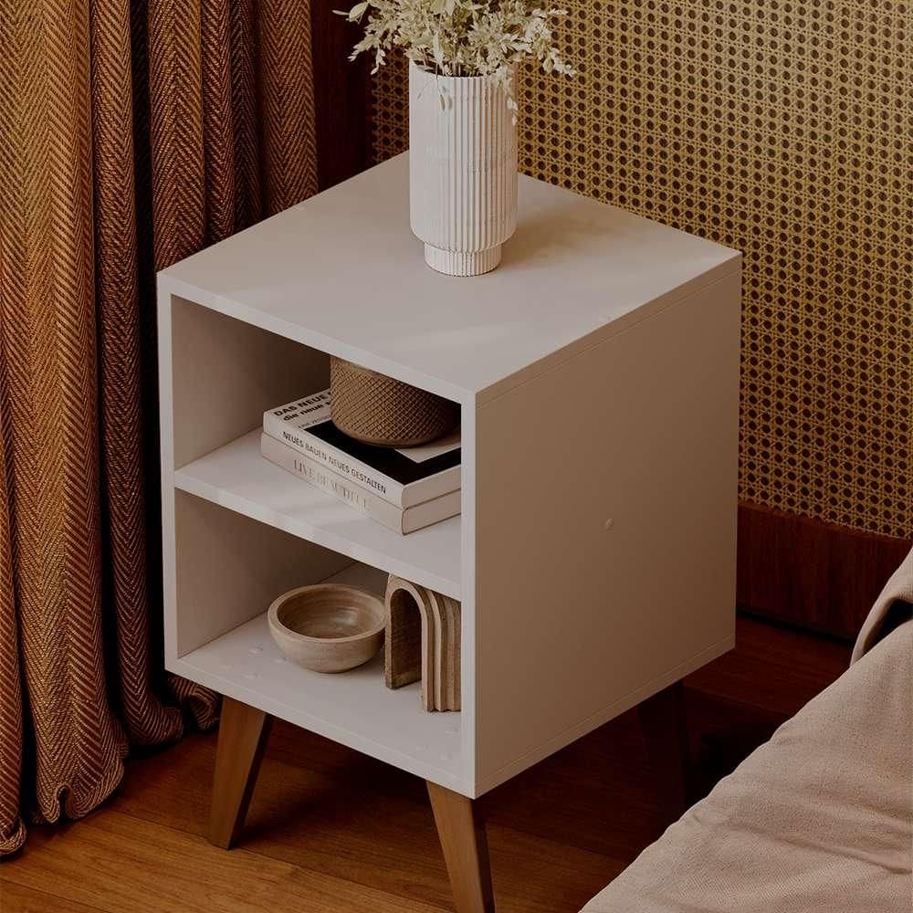 Mesa De Cabeceira Chennai Pé Plástico 30x35cm Branca Quarto