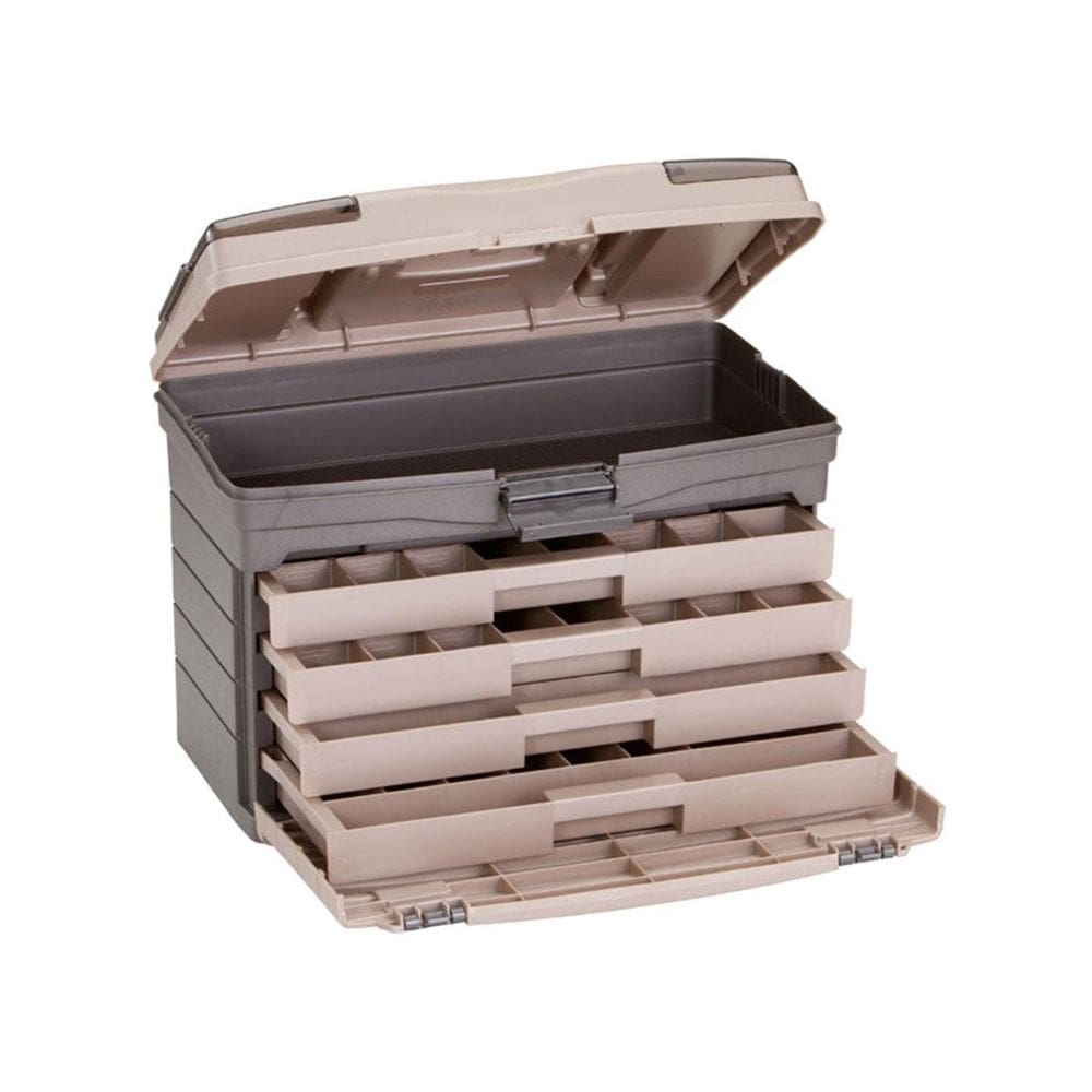 Estojo Pesca Caixa Plano 4 Gavetas 757-004 Poliuretano Bege Com Compartimentos