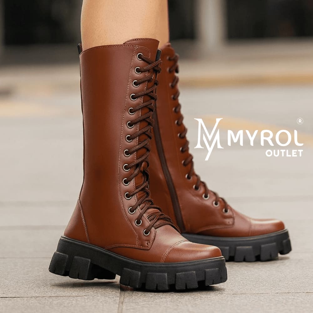 Bota Coturno Tratorado Cano Alto Marrom