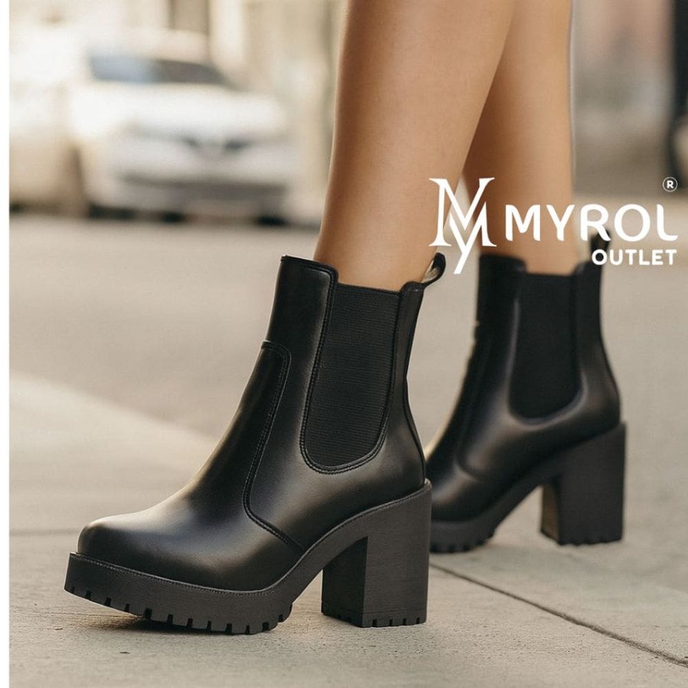 Bota Coturno Salto Medio Tratorada Elastico Preto