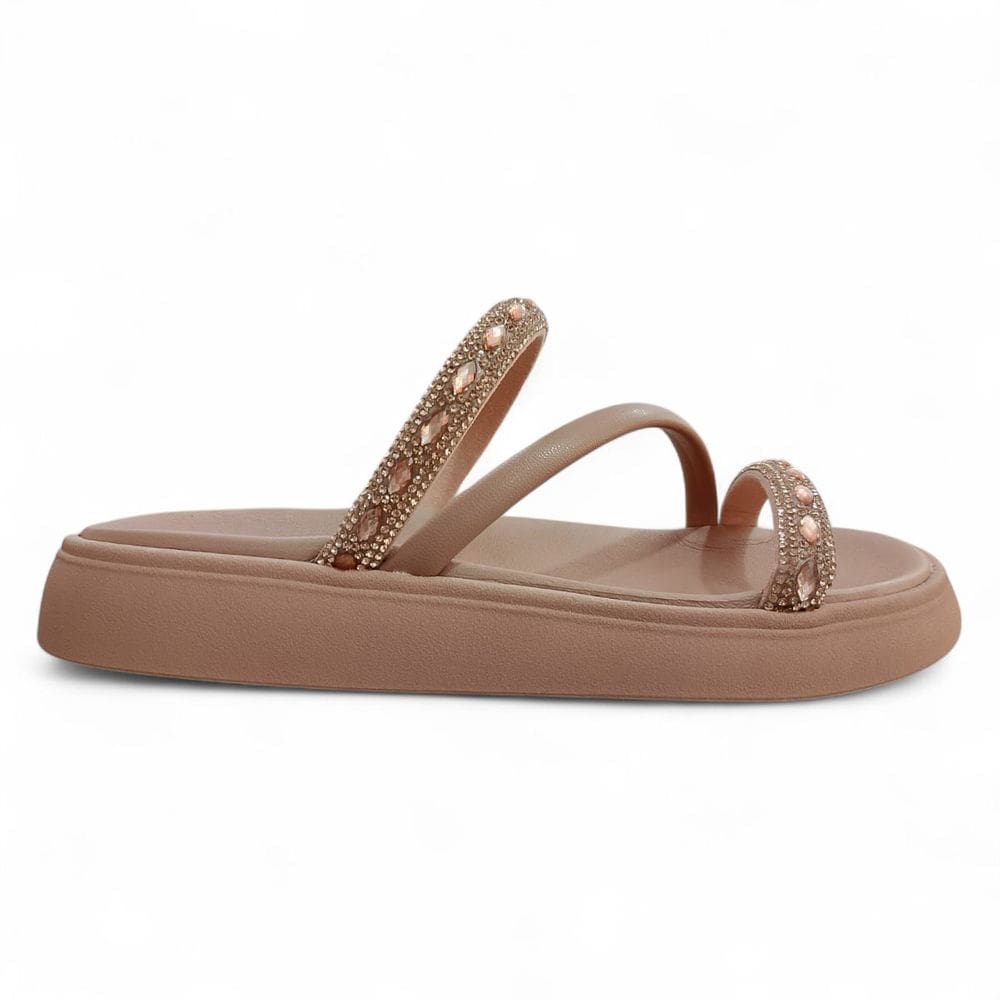 Chinelo Papete Feminino Moleca Três Tiras Strass 5469.121