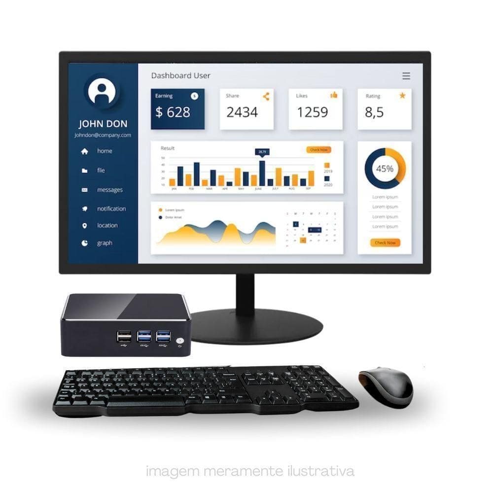 Mini Pc Tob I3-4012y Com 8gb Ram Com 120gb Ssd E Monitor 19” + Teclado + Mouse