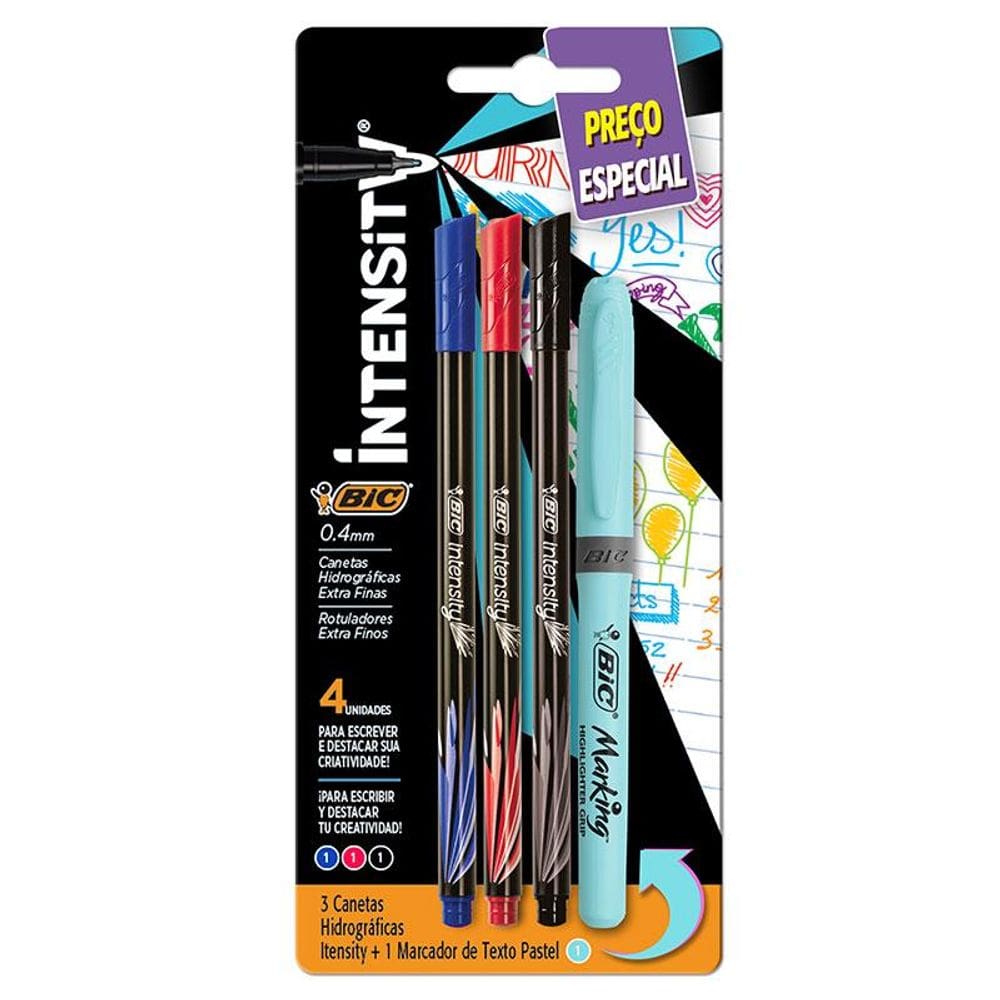 Kit escrita intensity marca texto azul c/ 4 itens 971240 Bic