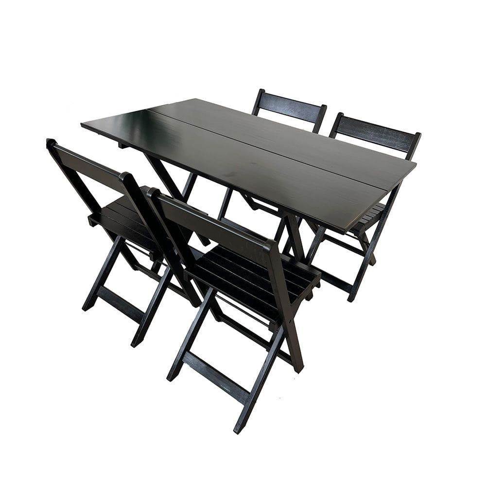 Conjunto Mesa de Madeira 1,20x70 Dobrável com 4 Cadeiras Prática para Restaurante e Varanda - Preto