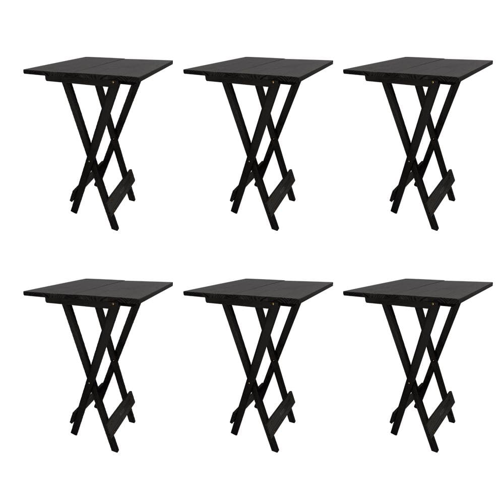 Conjunto 6 Mesa Bistrô de Madeira Dobrável Quadrada Reforçada para Varanda e Comércio Altas - Preto