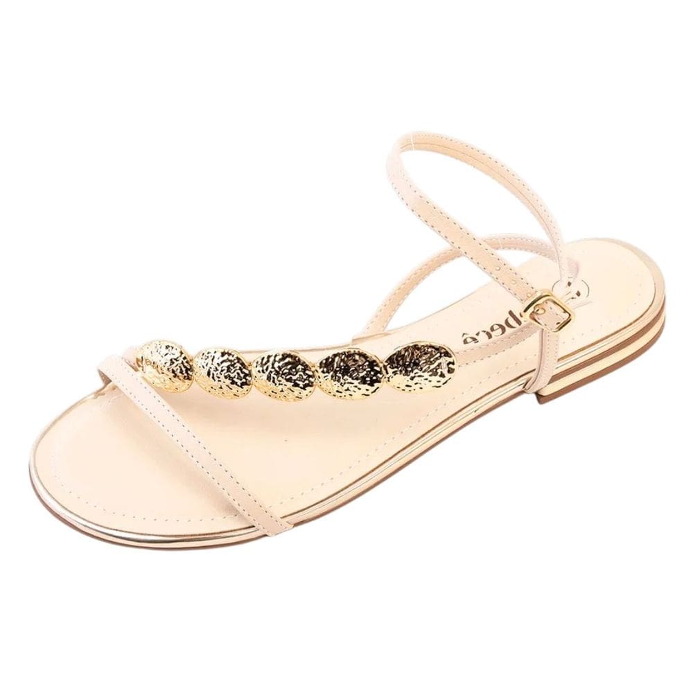 Sandalia Feminina Rasteira Estilo Leve Peças Douradas Bebece