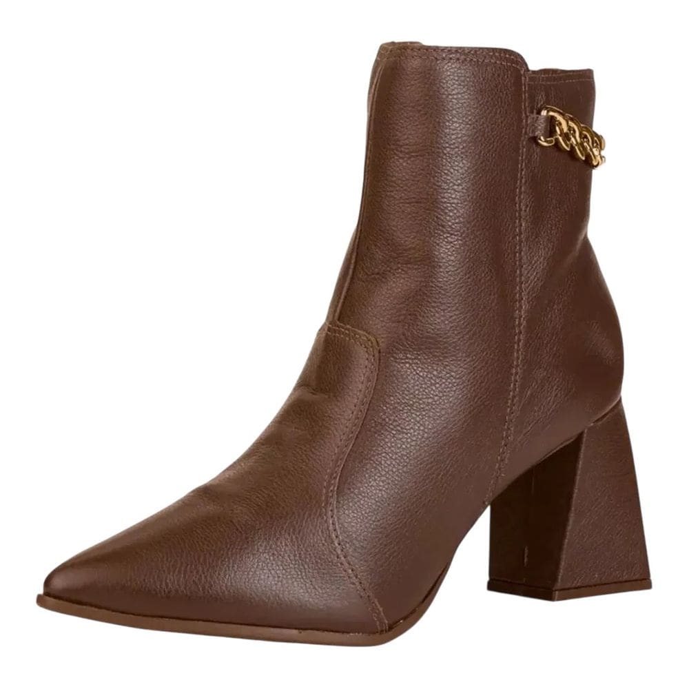 Bota Feminina Leve Salto Bloco Médio Detalhe Corrente Bebece