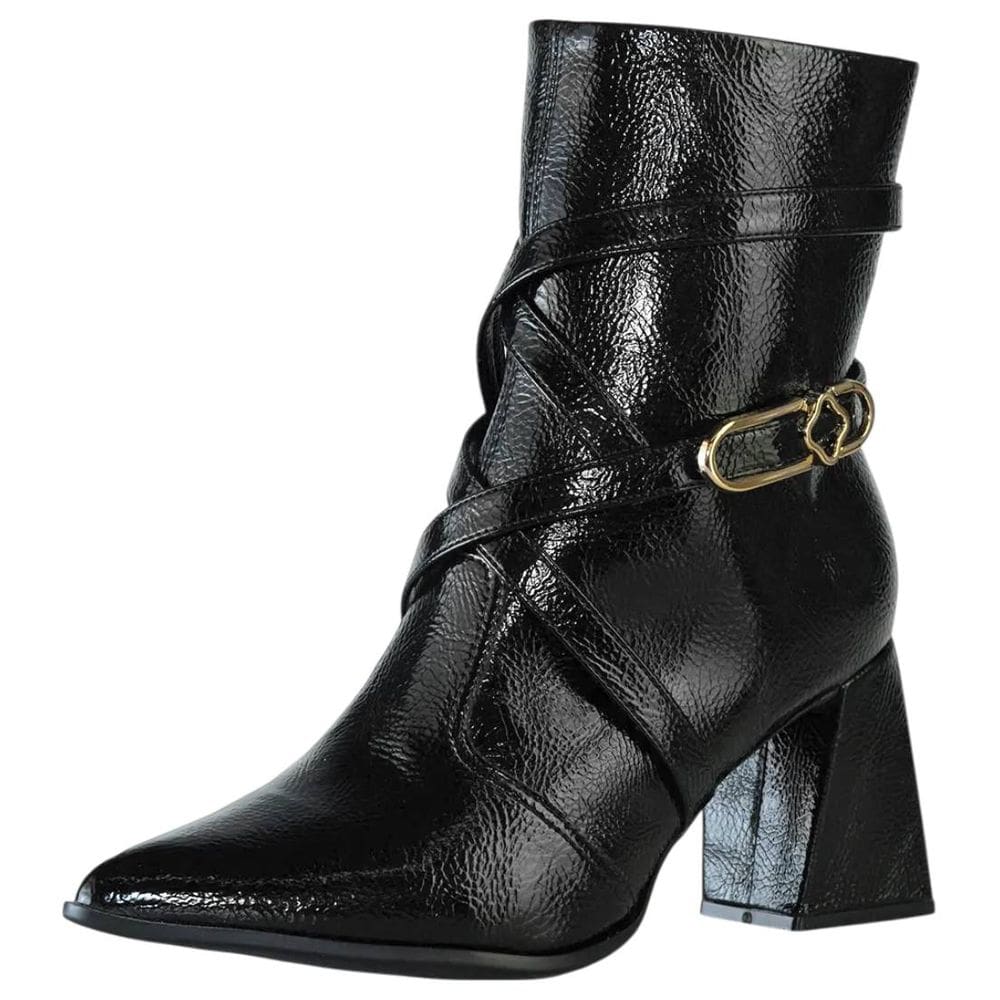 Bota Feminina Verniz Salto Bloco Elegante Conforto Bebece