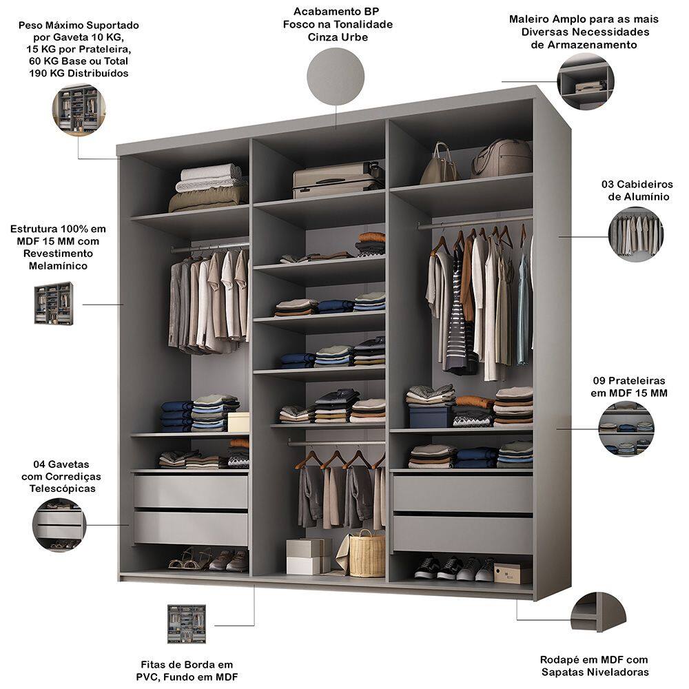 Closet Casal Guarda Roupa Sem Porta 208cm | Casas Bahia