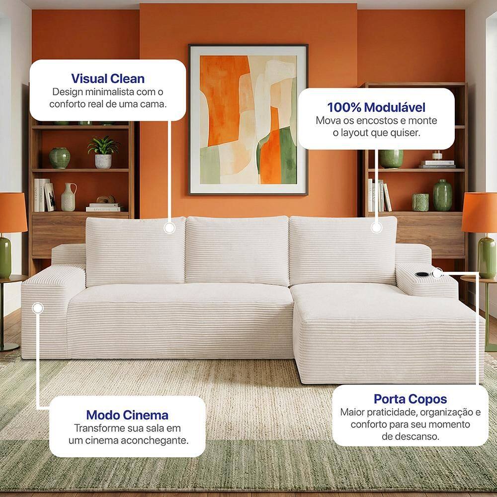 Sofá Modular Evo de 3 Lugares com Chaise Dir | Casas Bahia
