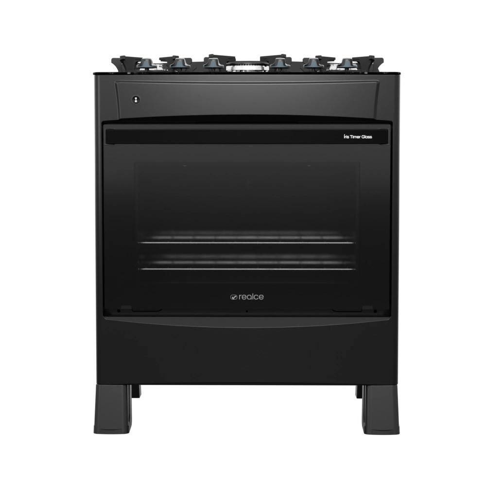 Fogão 5 Bocas Realce Eletrodomésticos Íris Timer Glass Preto Mesa em Vidro - Bivolt