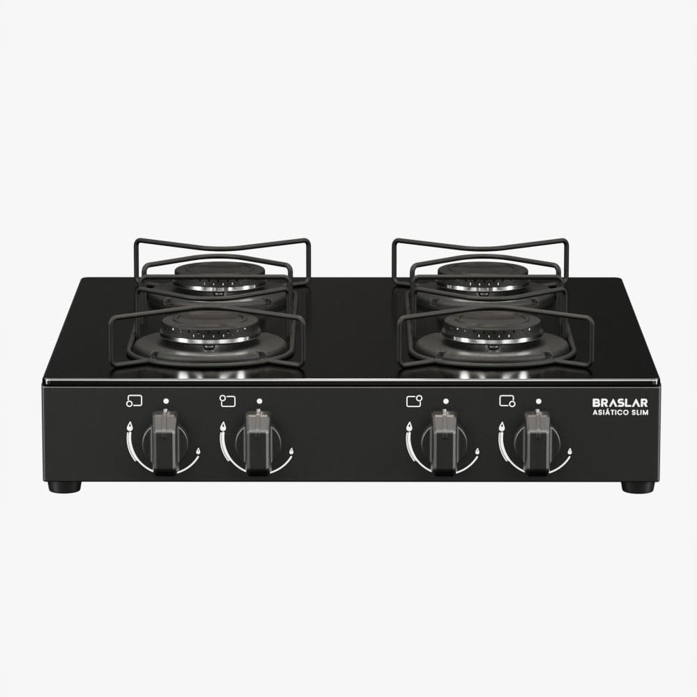 Fogão 4 Bocas Braslar Asiático Slim Preto
