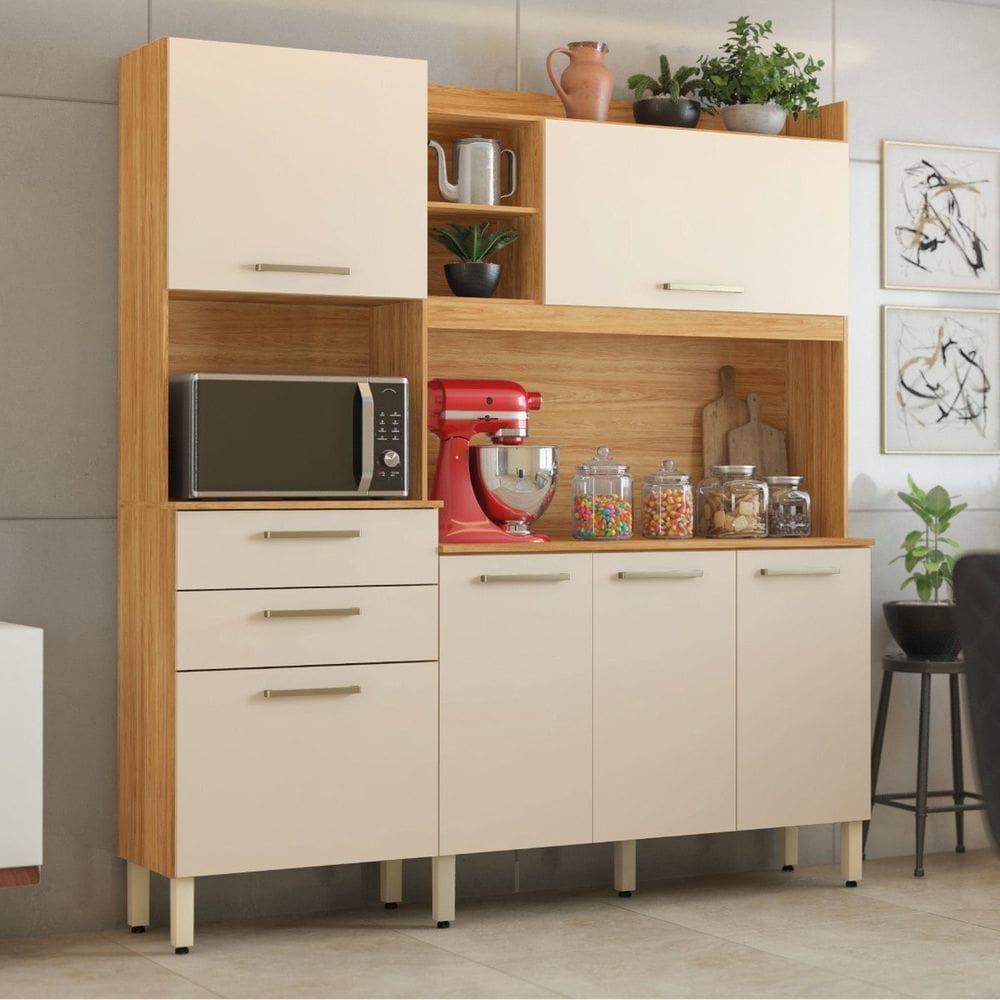 Armario de Cozinha 6 Portas 2 Gavetas Select Cinamon/Off-White