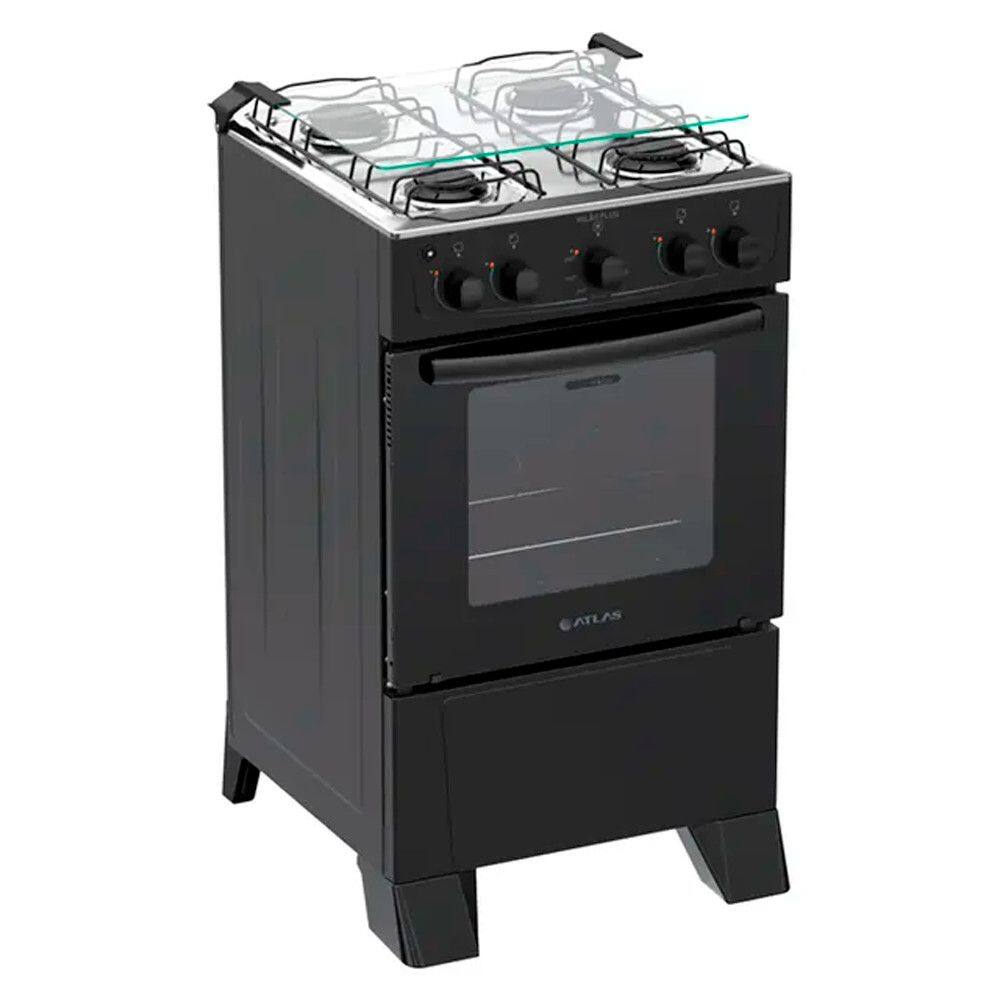 Fogão 4 Bocas Atlas Milão Plus Preto - Bivolt - 300002146