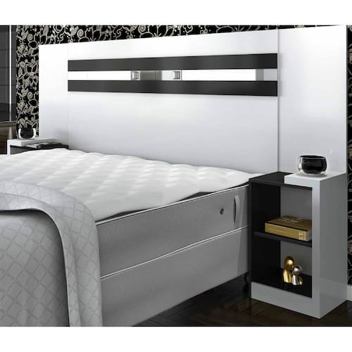 imagem-Cabeceira para Cama Box Queen Simbal Chevalier com Mesa - Branco/Preto 
