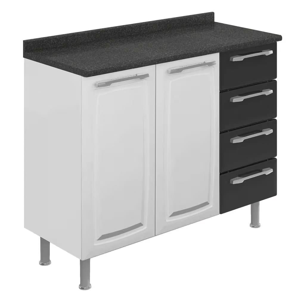 Gabinete Itatiaia Diamante com 2 Portas, 4 Gavetas e 1 Prateleira - 105cm de Largura - Branco/Preto
