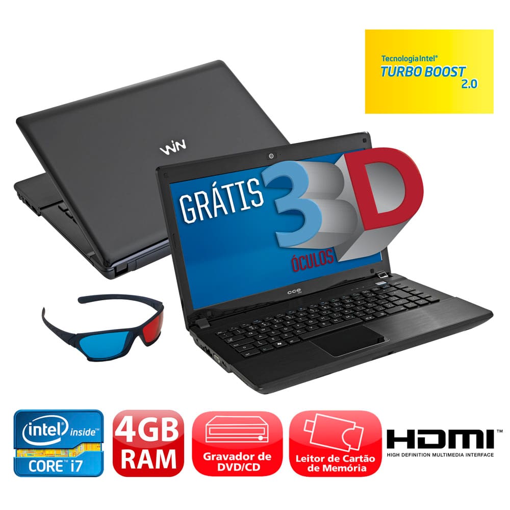 Notebook CCE X745 com Intel® Core™ i7-3612QM, | Casas Bahia